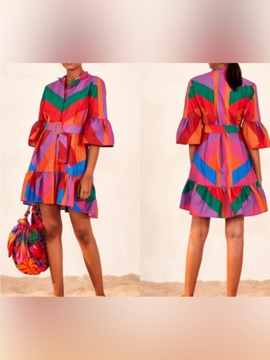 FARM Rio Dresses & Skirts - FARM Rio Multicolor Chevron Belted Mini Dress Size XL